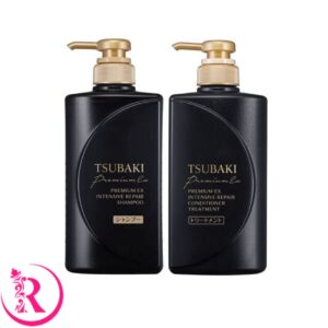 ست شامپو و نرم‌کننده پریمیوم EX ترمیم‌کننده و احیاکننده موهای آسیب‌دیده تسوباکی 490ml مشکی